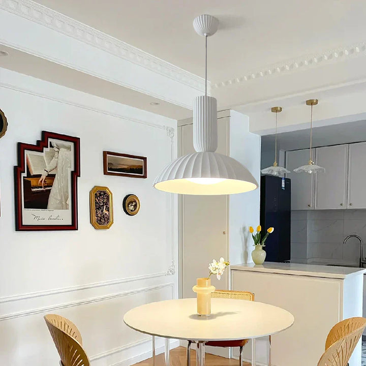 Modern White Ribbed Pendant Light