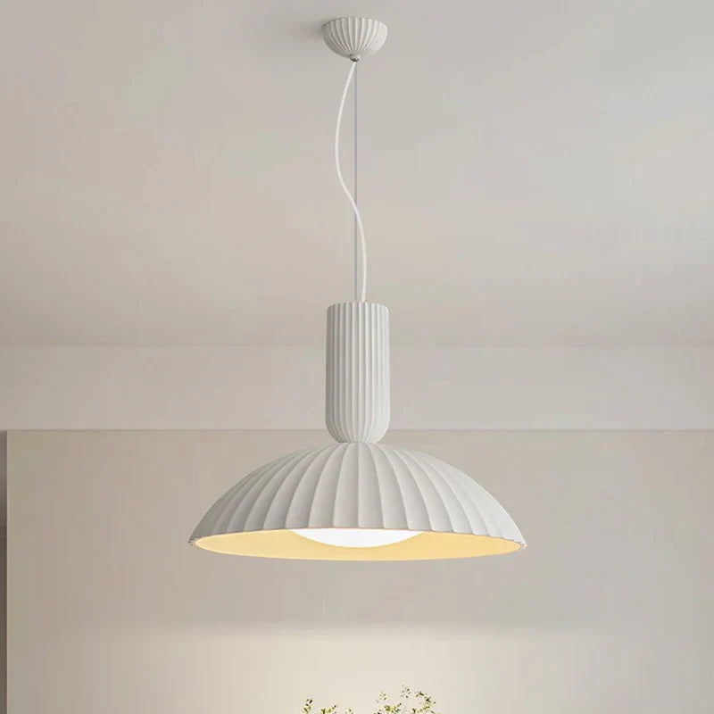 Modern White Ribbed Pendant Light