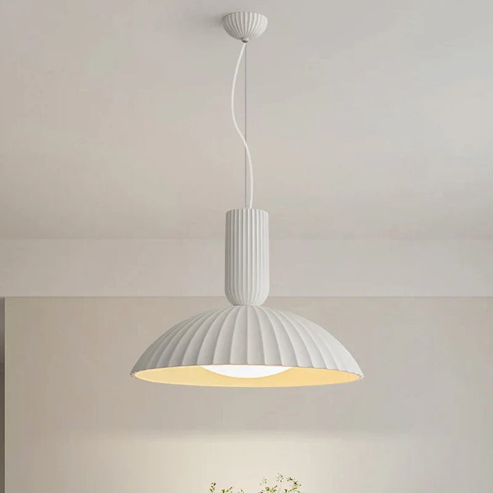 Modern White Ribbed Pendant Light