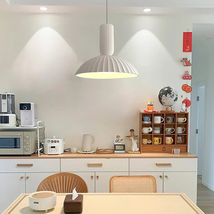 Modern White Ribbed Pendant Light