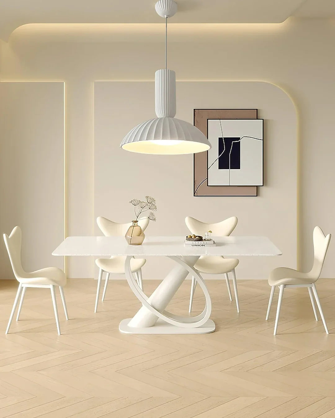 Modern White Ribbed Pendant Light