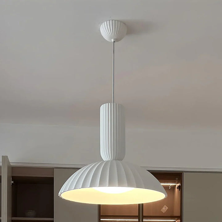Modern White Ribbed Pendant Light