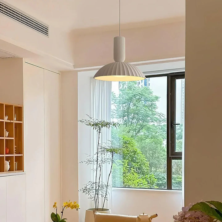Modern White Ribbed Pendant Light