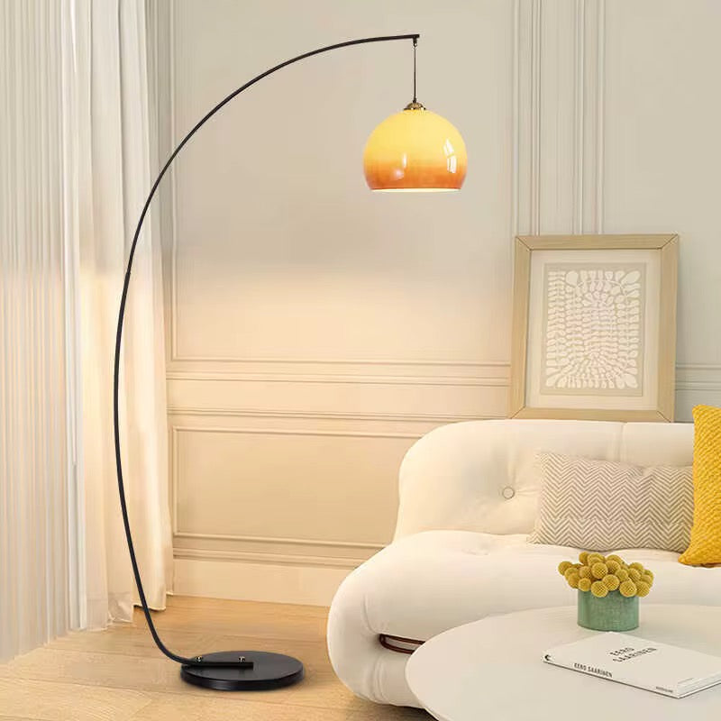 Modern Arc Floor Lamp with Amber Shade