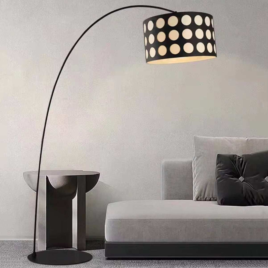 Modern Arc Floor LampModern Arc Floor Lamp with Polka Dot ShadeContemporary arc floor lamp with a playful black and white polka dot drum shade. Adds character and soft ambient lighting to modern living rooms or lounges.Floor LampsWadi Home