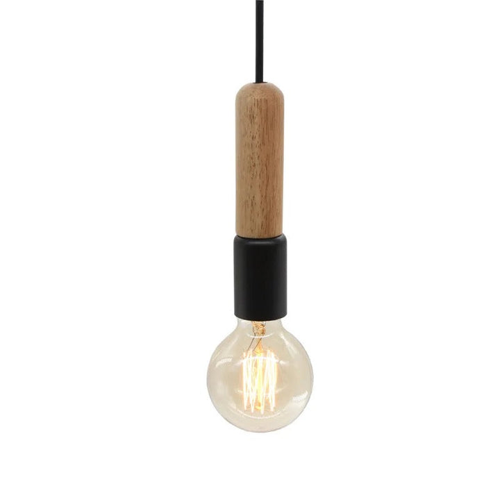 Minimalist Pendant Light with Wooden and Black Finish