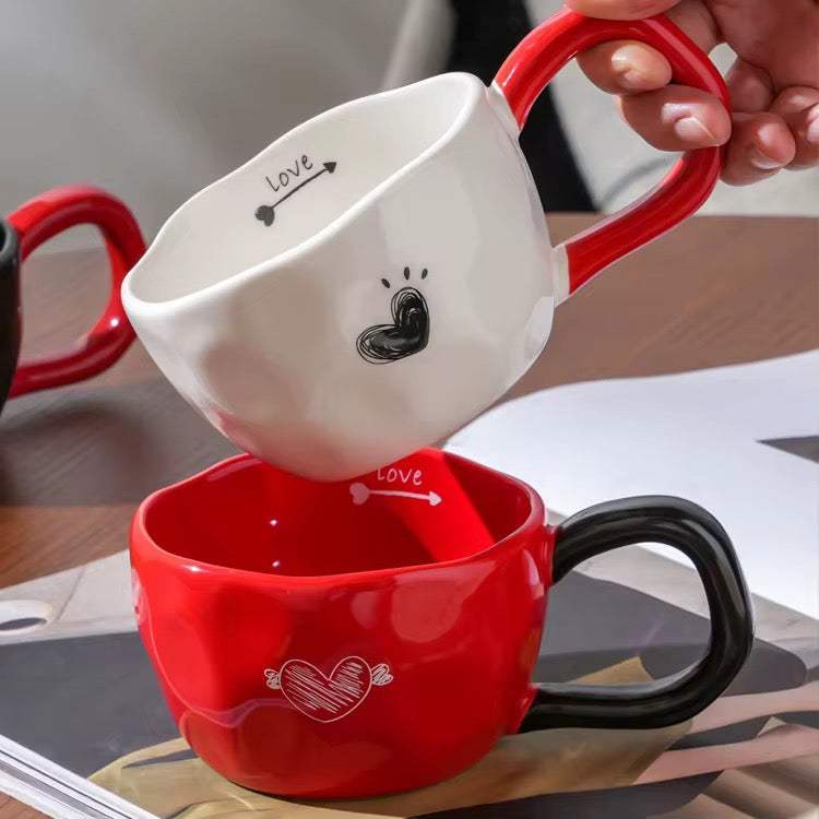 Heart Design Ceramic Coffee Mug Set of 2