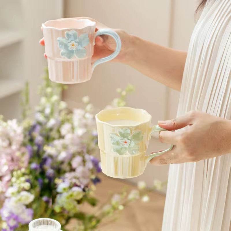 Pastel Floral Ceramic Mug Set of 2