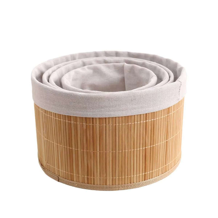 Round Bamboo Storage Basket Set of 3 with Fabric Lining