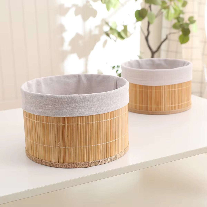 Round Bamboo Storage Basket Set of 3 with Fabric Lining