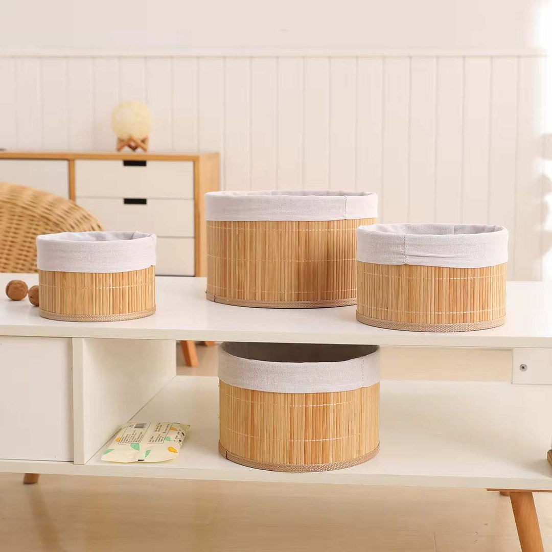 Round Bamboo Storage Basket Set of 3 with Fabric Lining