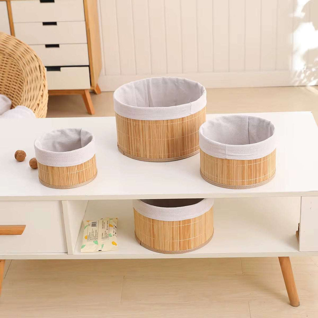 Round Bamboo Storage Basket Set of 3 with Fabric Lining