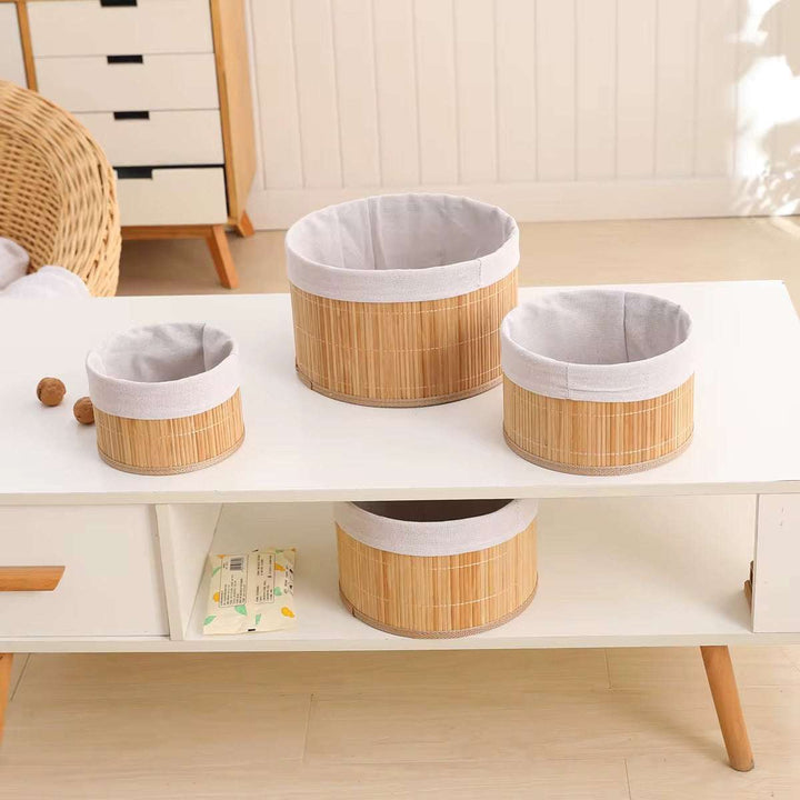 Round Bamboo Storage Basket Set of 3 with Fabric Lining