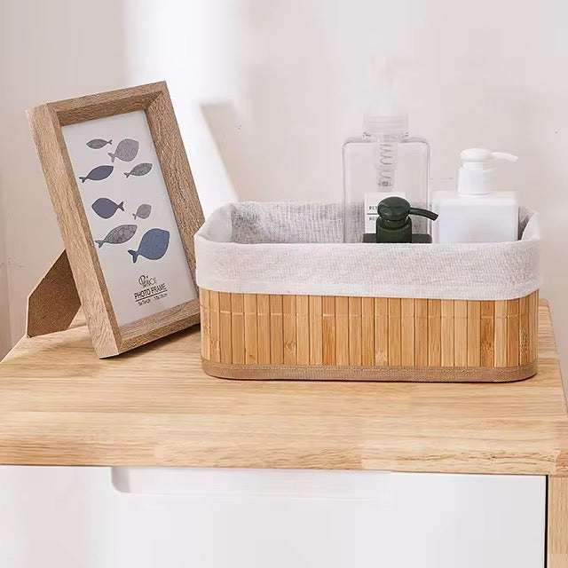 Bamboo Storage Basket Set of 3 with Fabric Lining