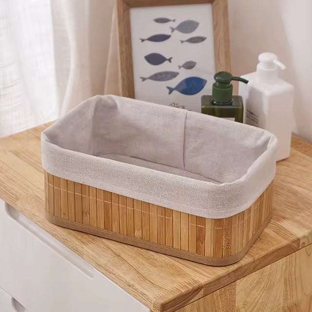 Bamboo Storage Basket Set of 3 with Fabric Lining