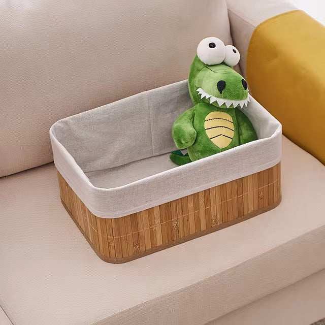 Bamboo Storage Basket Set of 3 with Fabric Lining