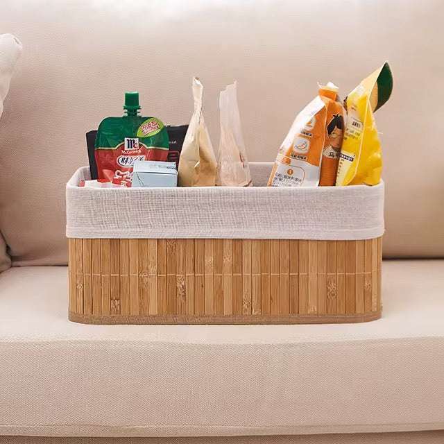 Bamboo Storage Basket Set of 3 with Fabric Lining