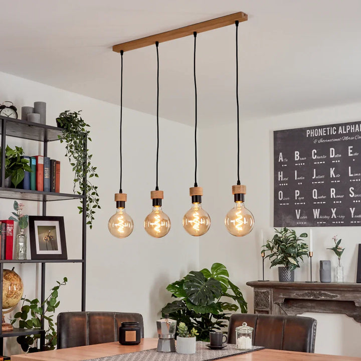 Rustic Pendant Light with Wooden Bar