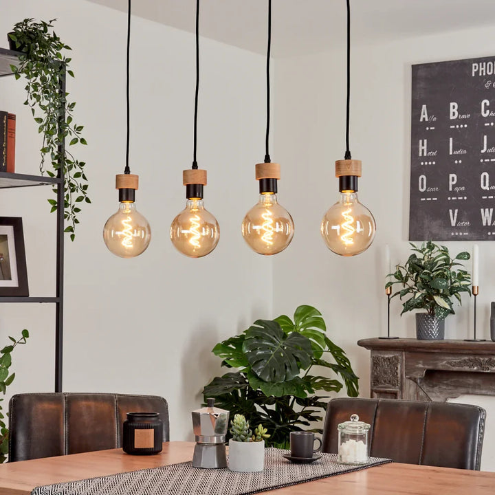 Rustic Pendant Light with Wooden Bar