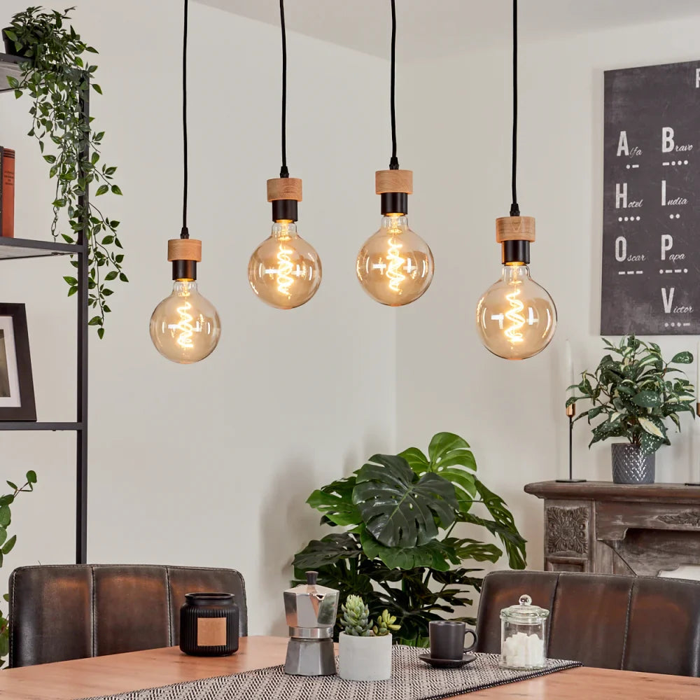 Rustic Pendant Light with Wooden Bar