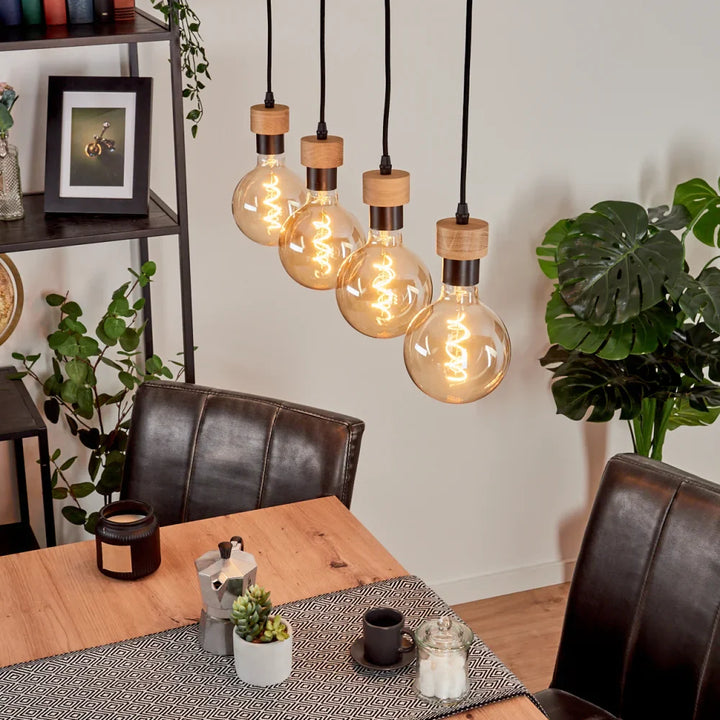 Rustic Pendant Light with Wooden Bar