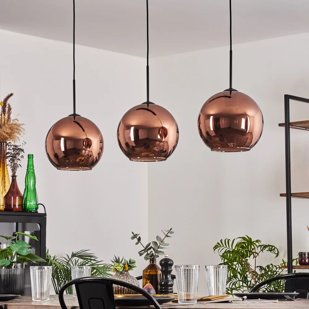 Modern Copper Globe Pendant Light - Set of Three