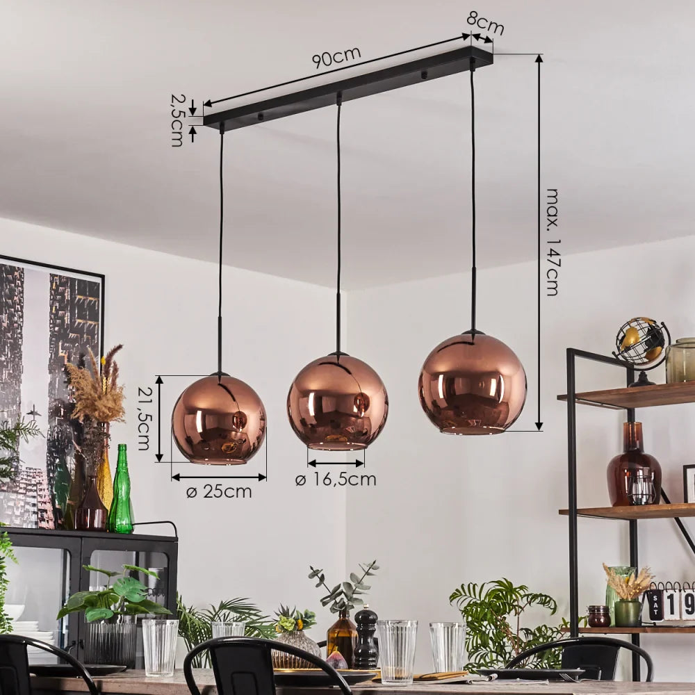 Modern Copper Globe Pendant Light - Set of Three