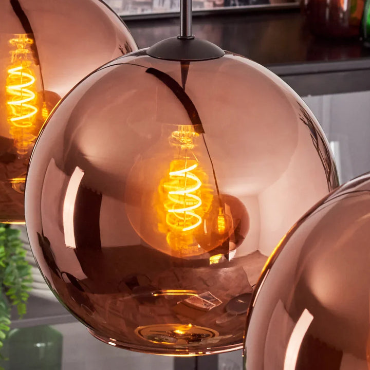 Modern Copper Globe Pendant Light - Set of Three