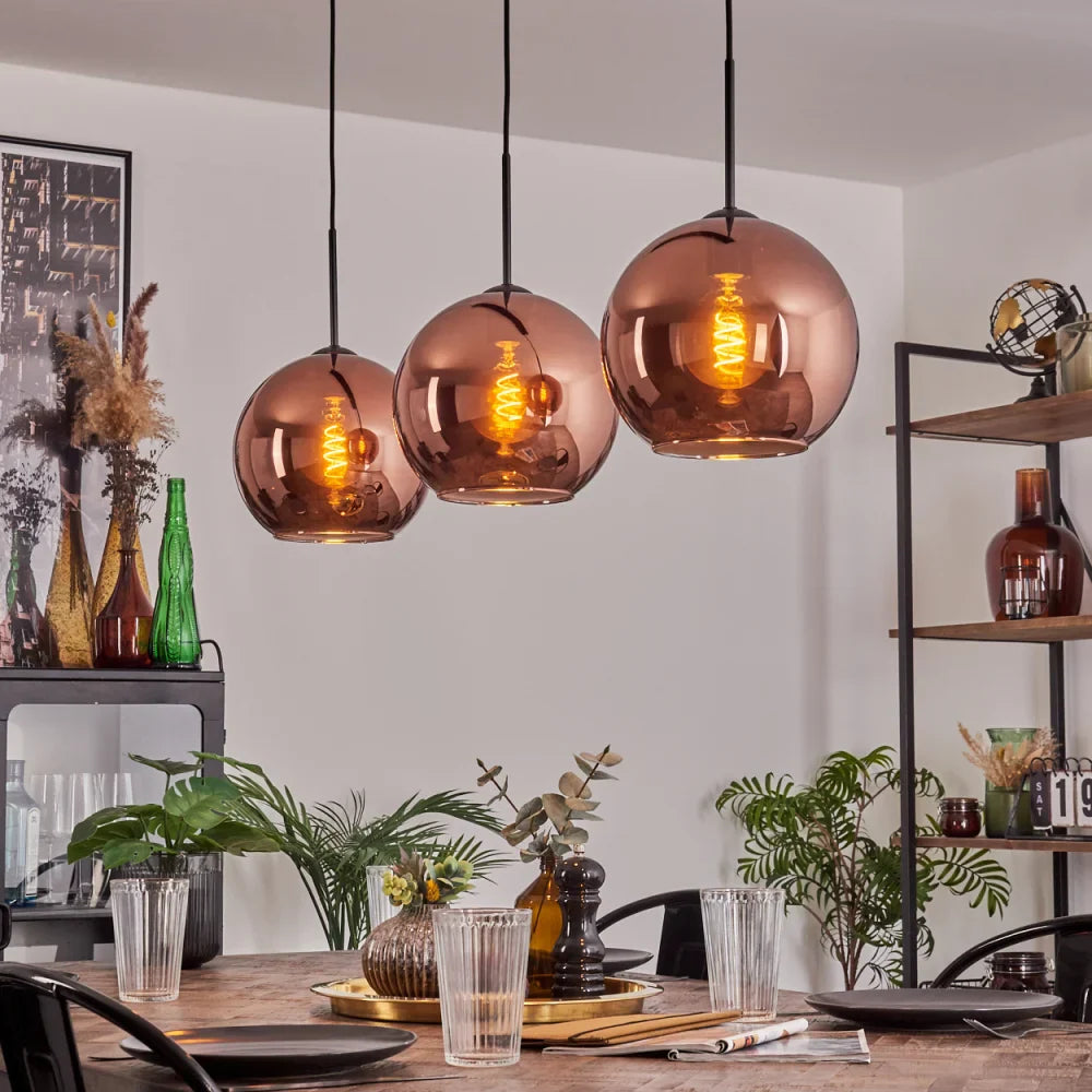 Modern Copper Globe Pendant Light - Set of Three