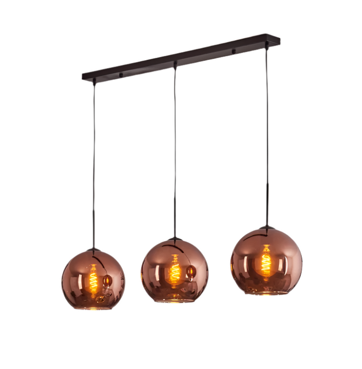 Modern Copper Globe Pendant Light - Set of Three