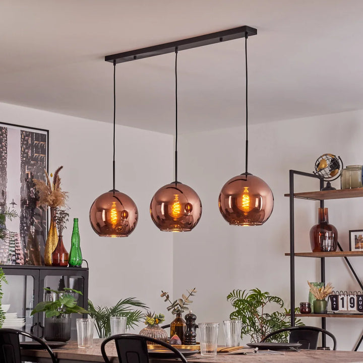 Modern Copper Globe Pendant Light - Set of Three