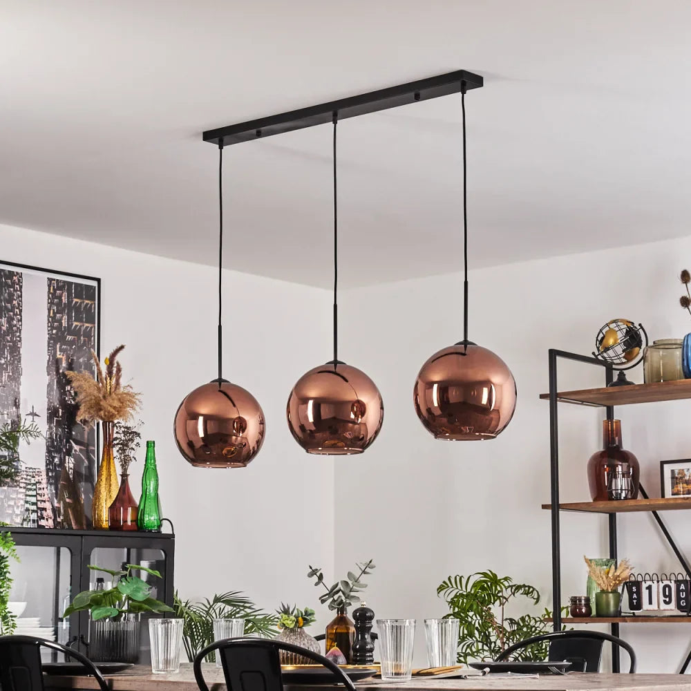 Modern Copper Globe Pendant Light - Set of Three