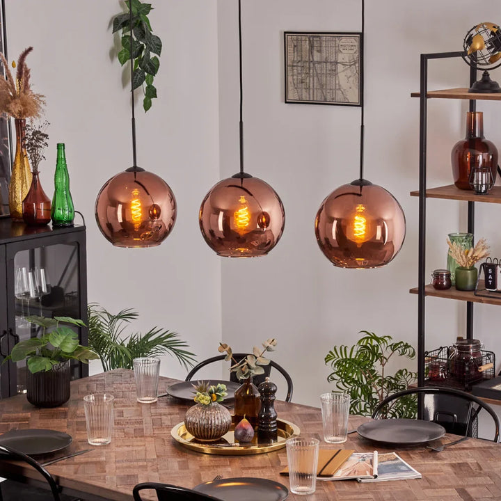 Modern Copper Globe Pendant Light - Set of Three