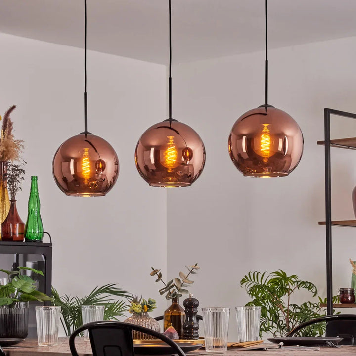 Modern Copper Globe Pendant Light - Set of Three