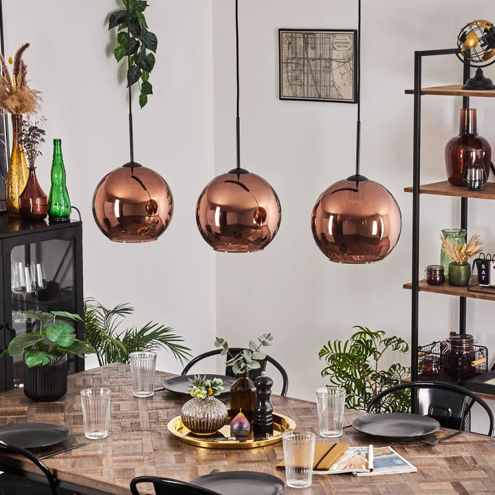 Modern Copper Globe Pendant Light - Set of Three