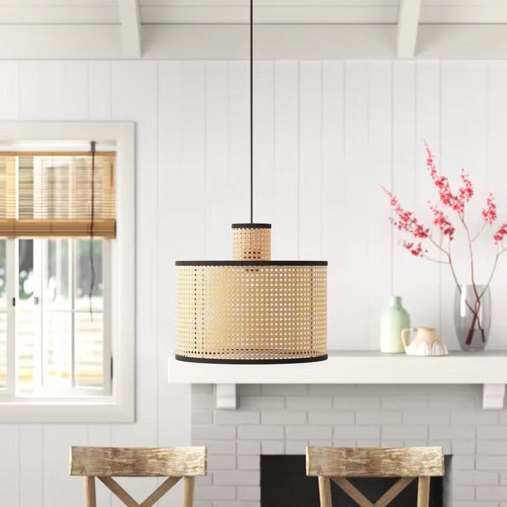 Woven Bamboo Cylinder Pendant Light