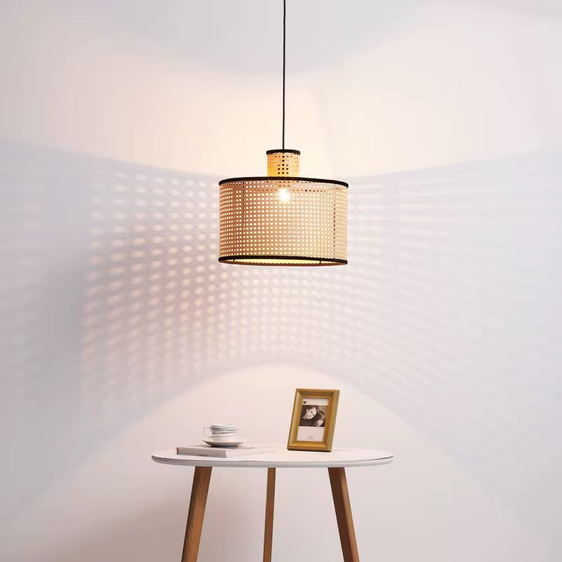 Woven Bamboo Cylinder Pendant Light