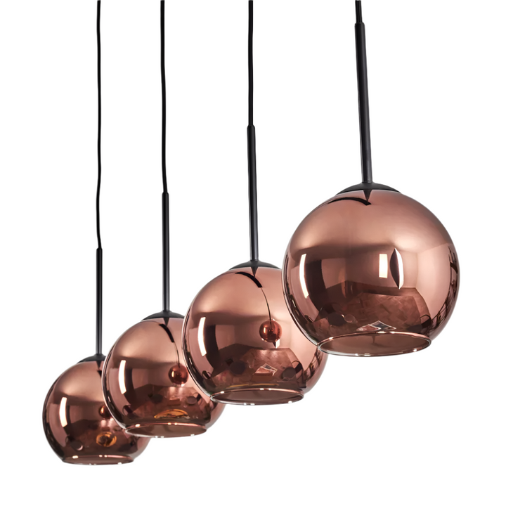 Modern Amber Glass Globe Pendant Light - Four Cluster