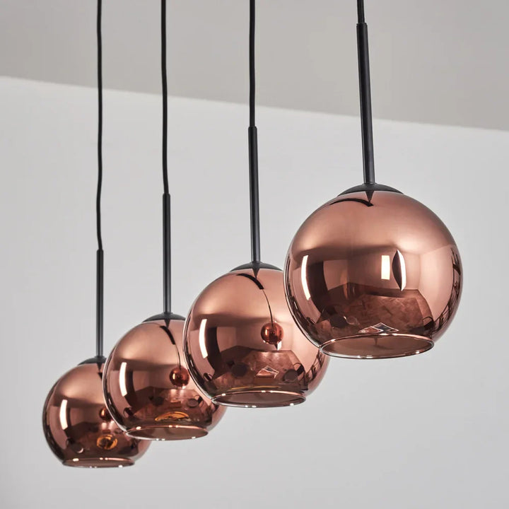 Modern Amber Glass Globe Pendant Light - Four Cluster