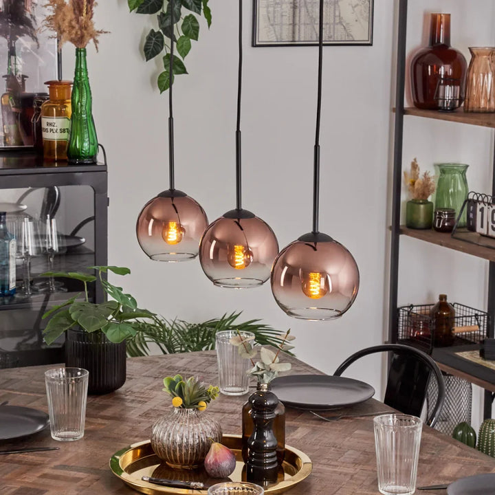 Modern Glass Globe Pendant Light Set - Amber Finish