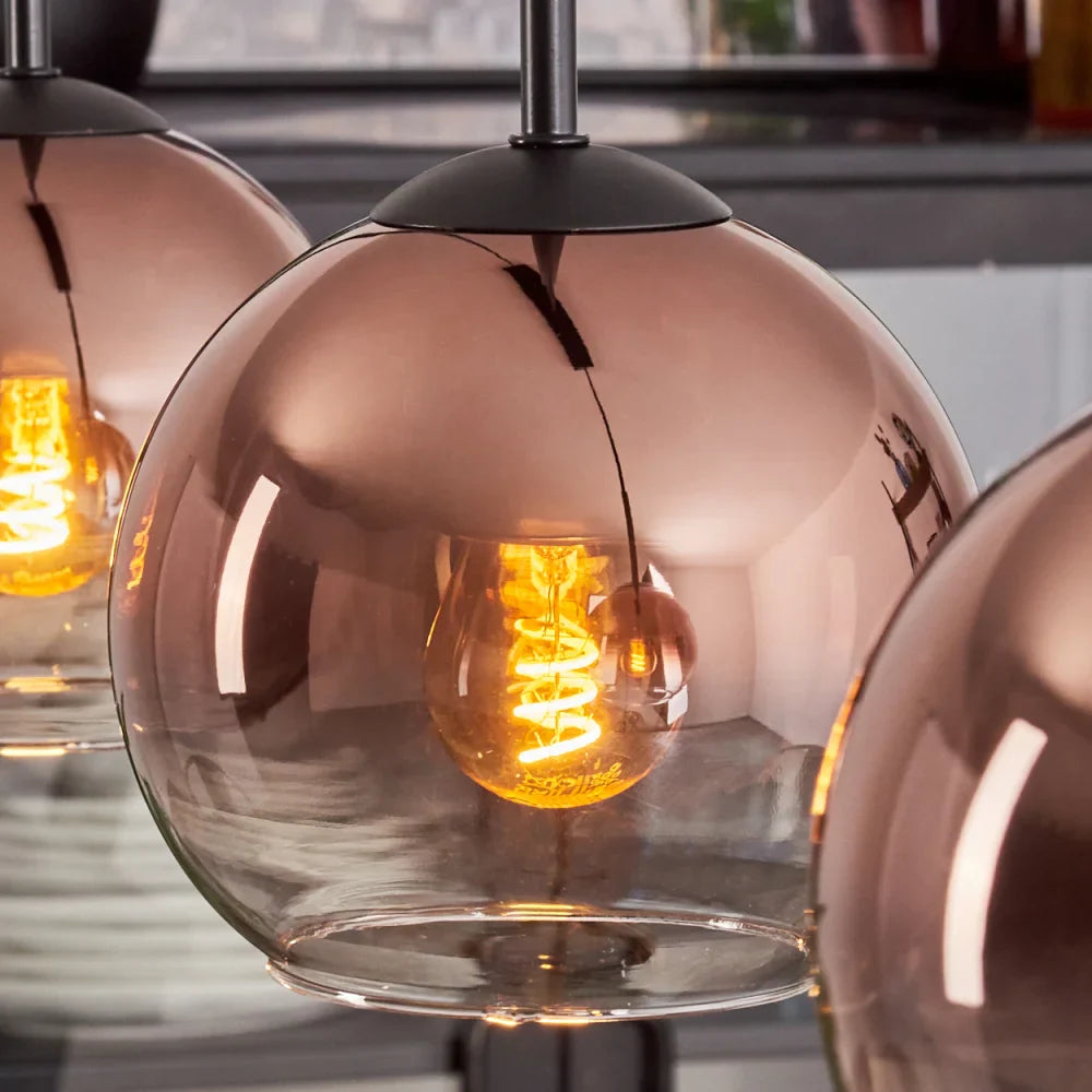 Modern Glass Globe Pendant Light Set - Amber Finish