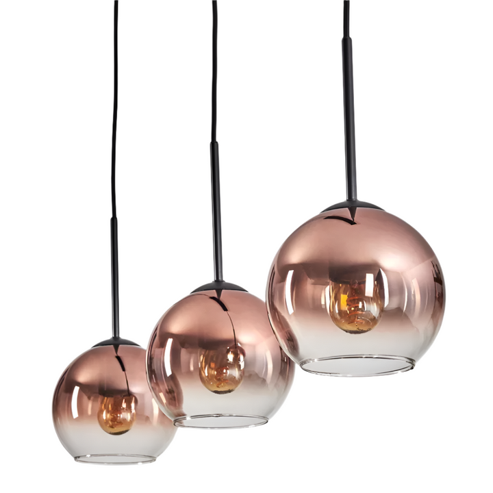 Modern Glass Globe Pendant Light Set - Amber Finish