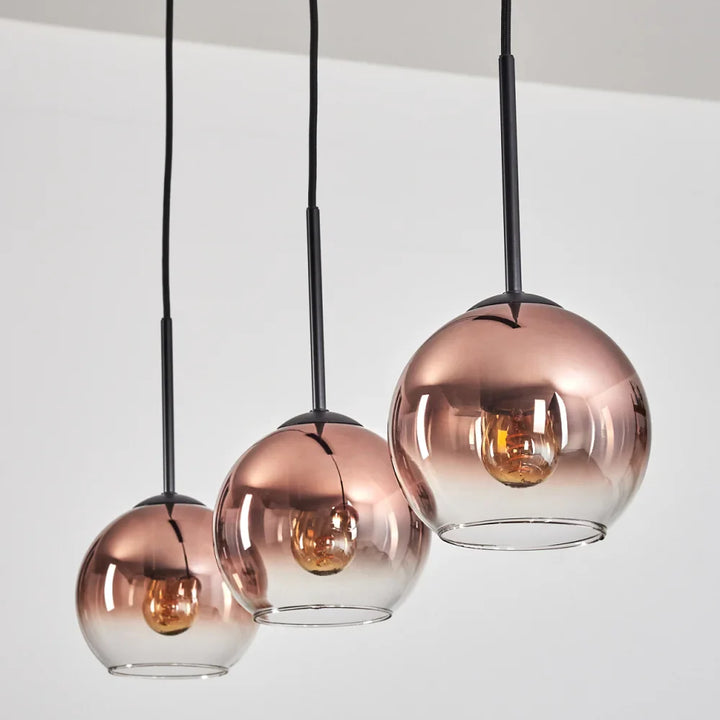 Modern Glass Globe Pendant Light Set - Amber Finish