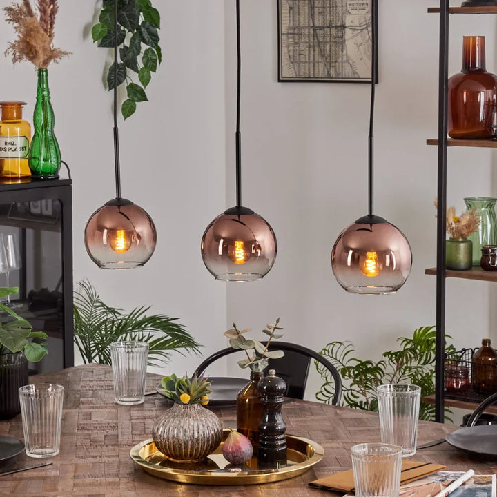 Modern Glass Globe Pendant Light Set - Amber Finish