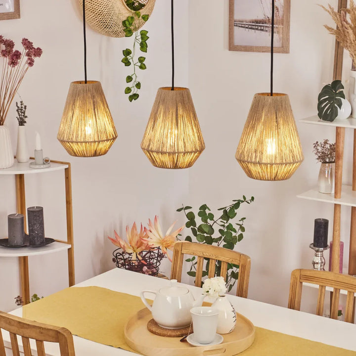 Rustic Woven Pendant Light Trio