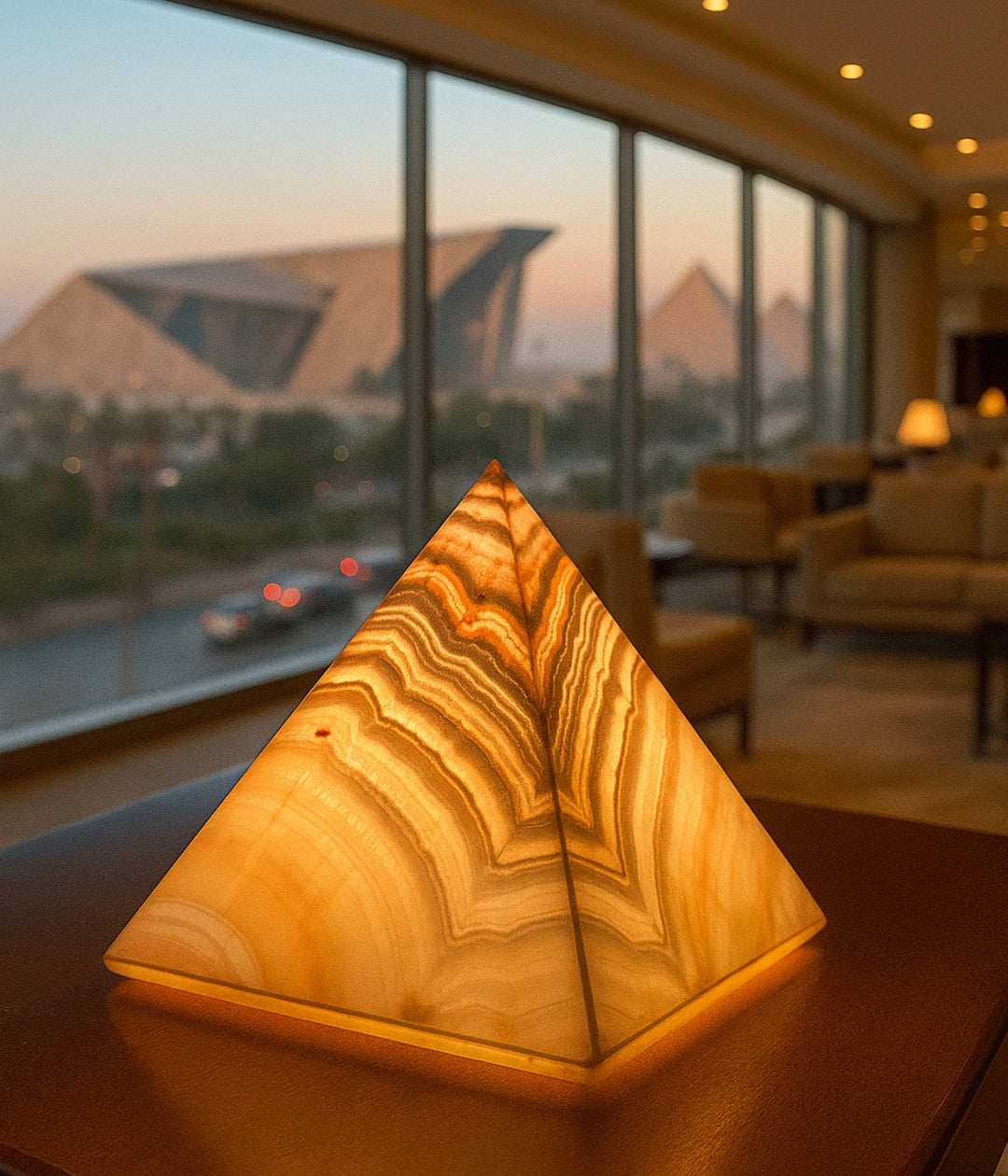 Alabaster Pyramid Table Lamp