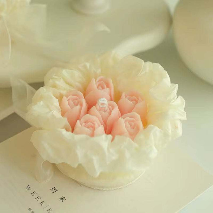 Floral rose decorative candle with delicate wax petals for romantic home décor