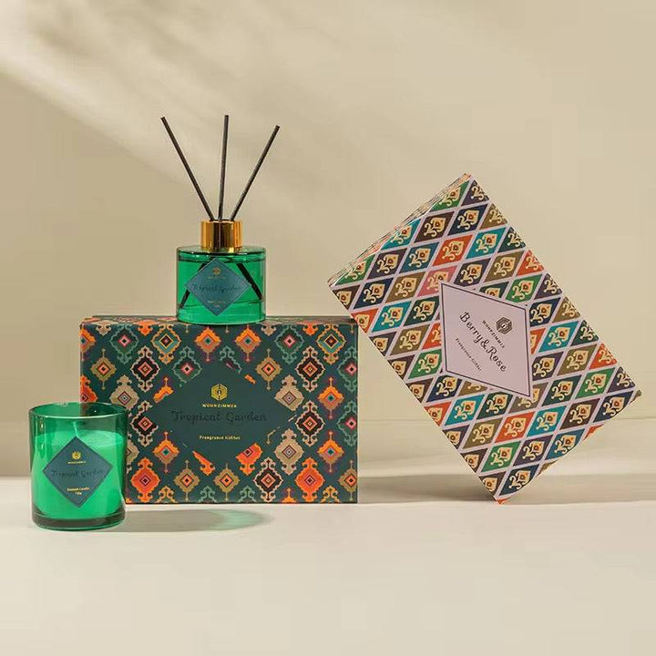 Luxury glass perfume diffuser gift set with decorative bottles and elegant fragrances