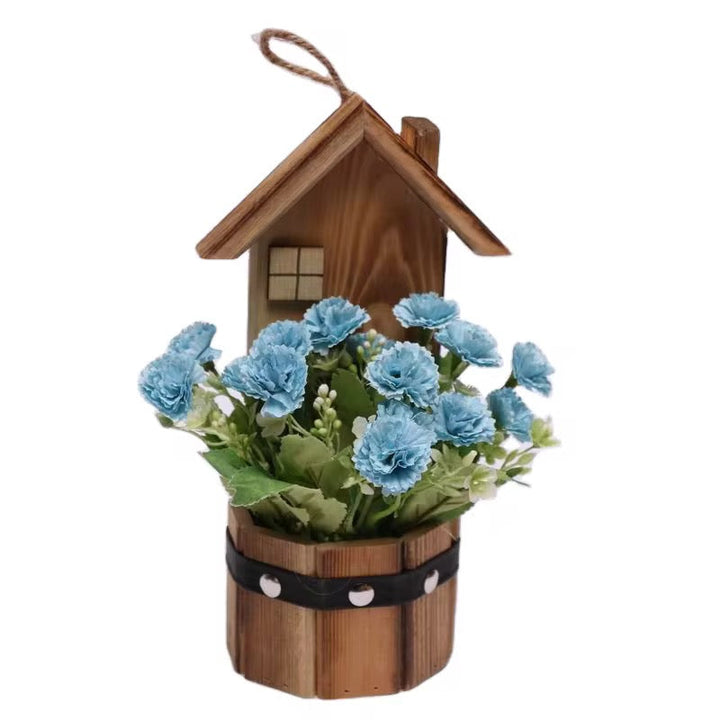 Rustic Wooden House Flower Pot Décor