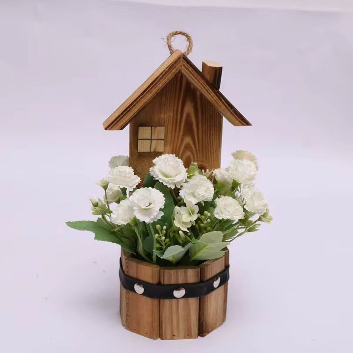 Rustic Wooden House Flower Pot Décor